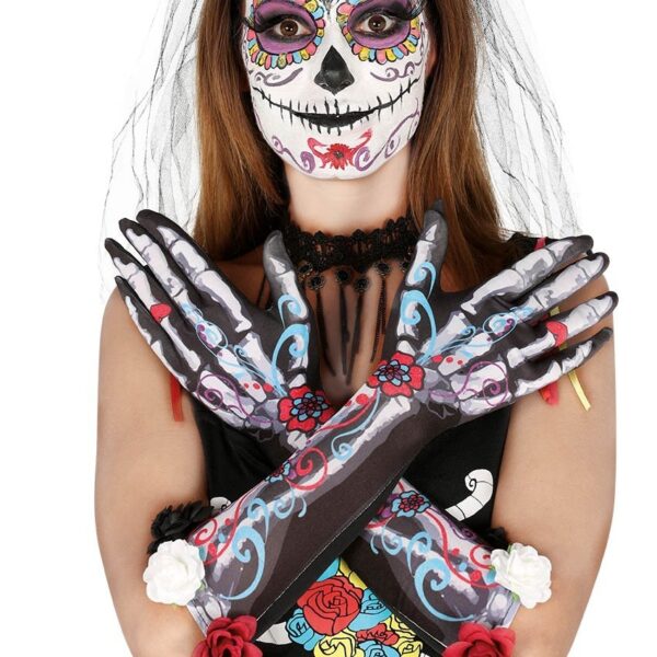 Guantes esqueleto con flores