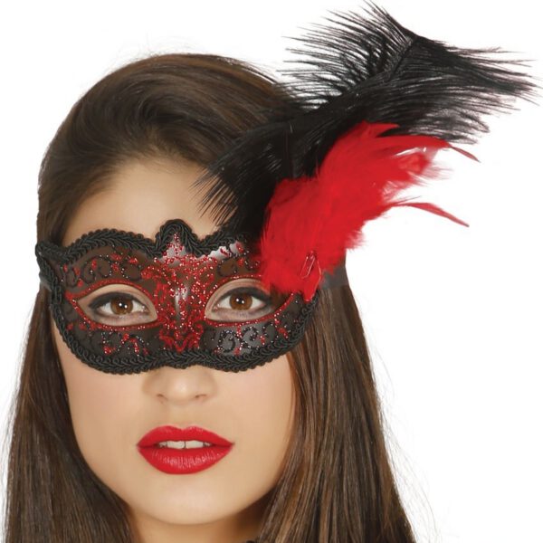 Antifaz rojo con pluma