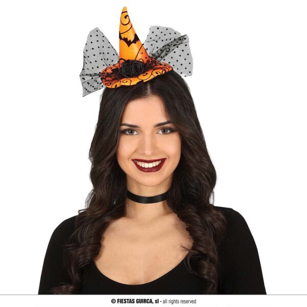 Diadema sombrero bruja naranja