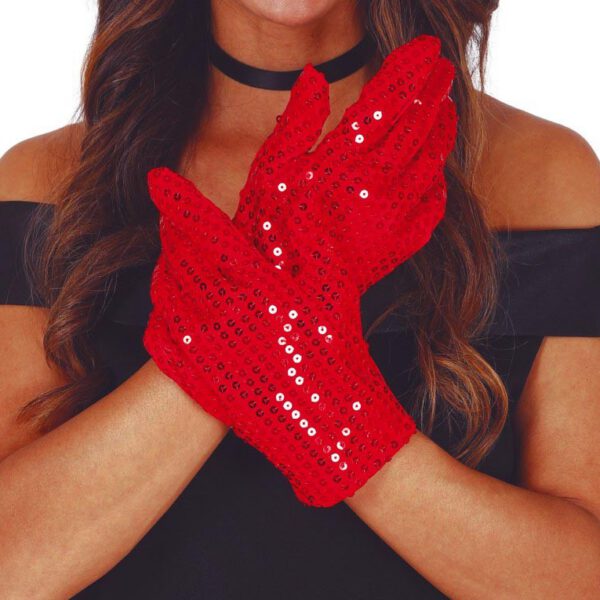 Guantes cortos lentejuelas rojos