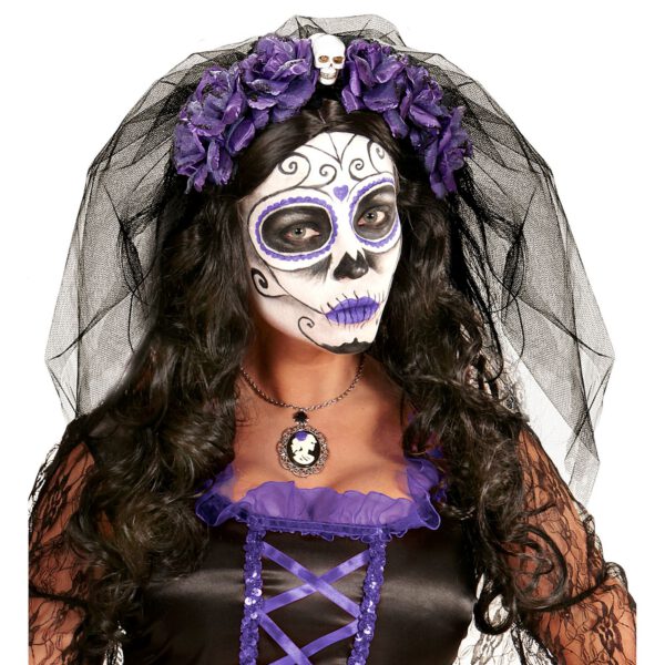 Diadema rosas violetas con calavera