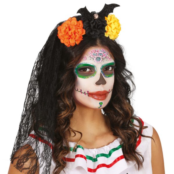 Diadema con flores y velo