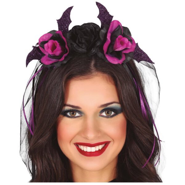 Diadema de Flores negras y lilas