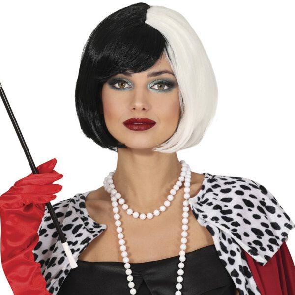 Peluca media melena blanca y negra