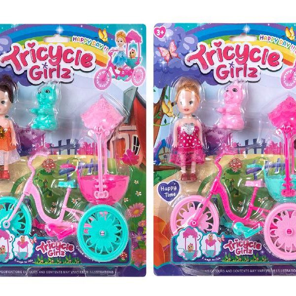 Muñeca con bici y mascotas
