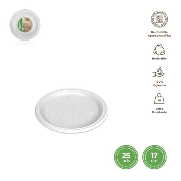 Plato blanco 17cm reutilizable 25u